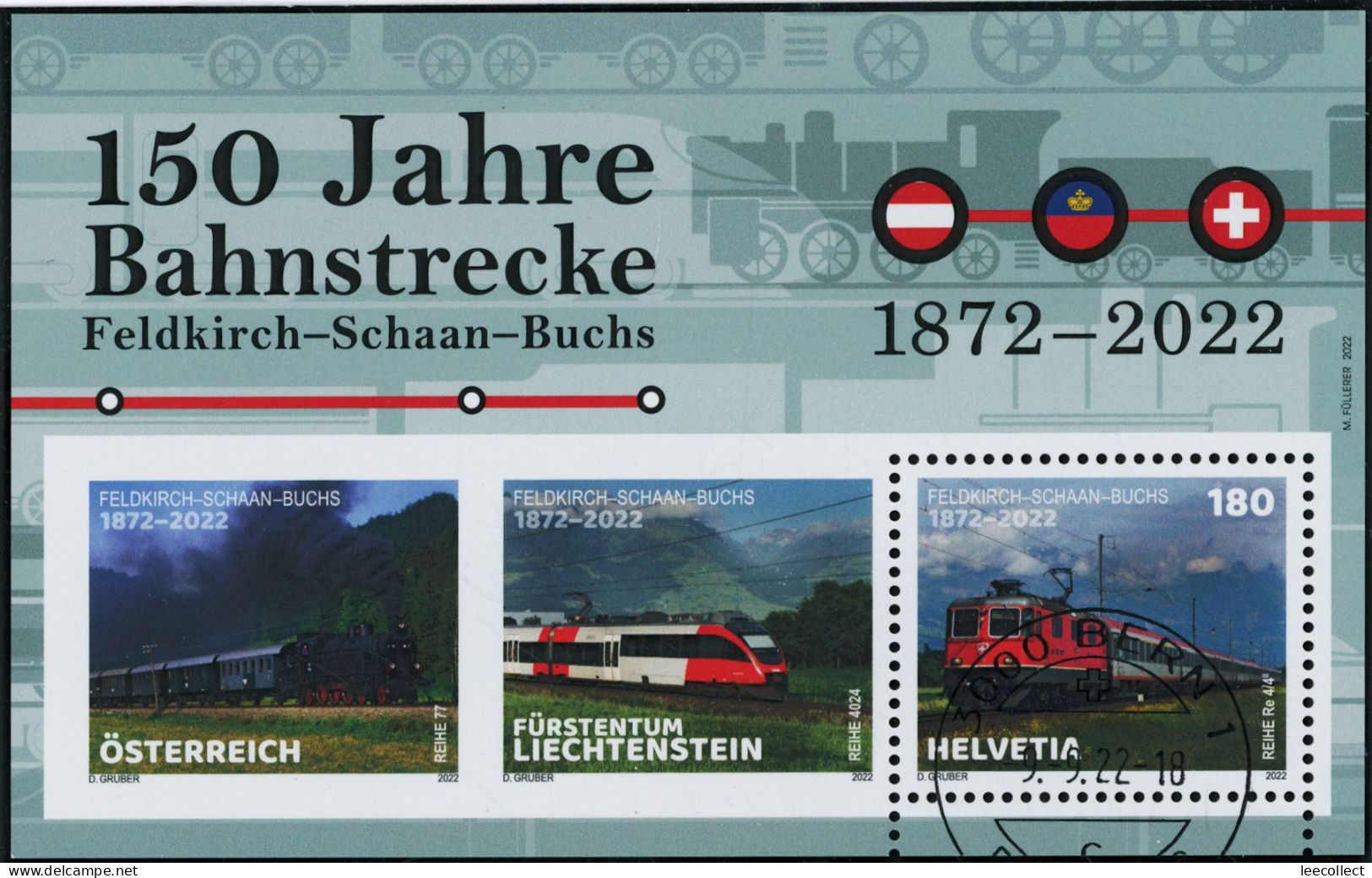 Suisse - 2022 - Bahnstrecke A•FL•CH - Block - Ersttag Stempel ET - Gebruikt