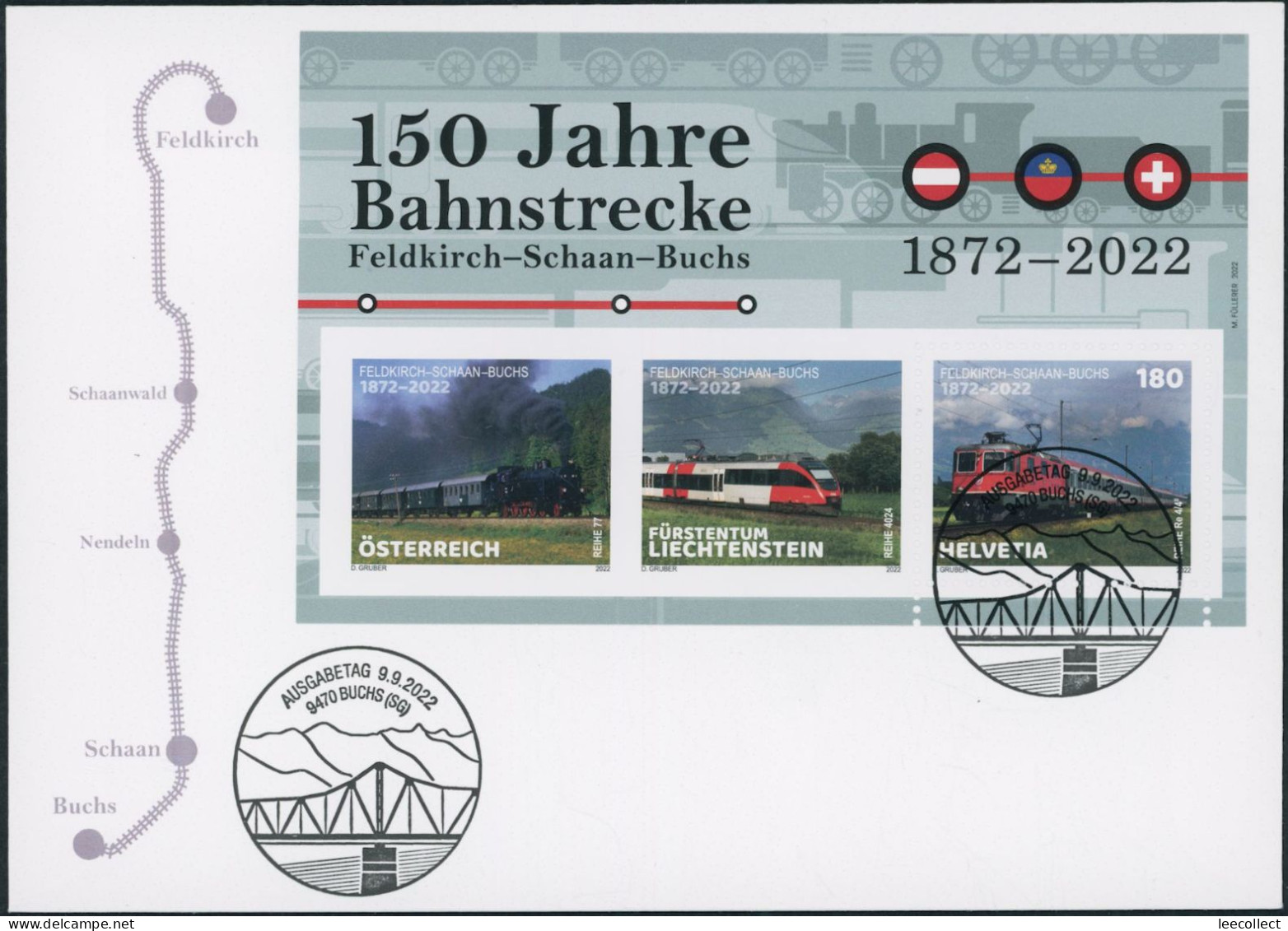 Suisse - 2022 - Bahnstrecke A•FL•CH - Block - Ersttagsbrief FDC ET - Briefe U. Dokumente