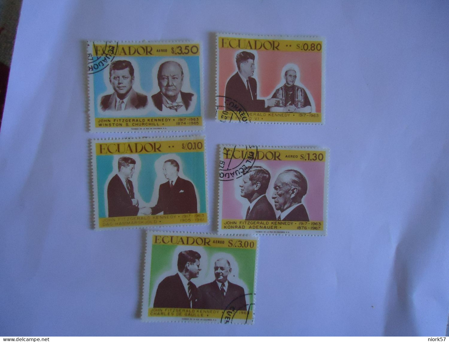 ECUADOR  5  USED STAMPS  FAMOUS PEOPLES KENNEDY - Ecuador