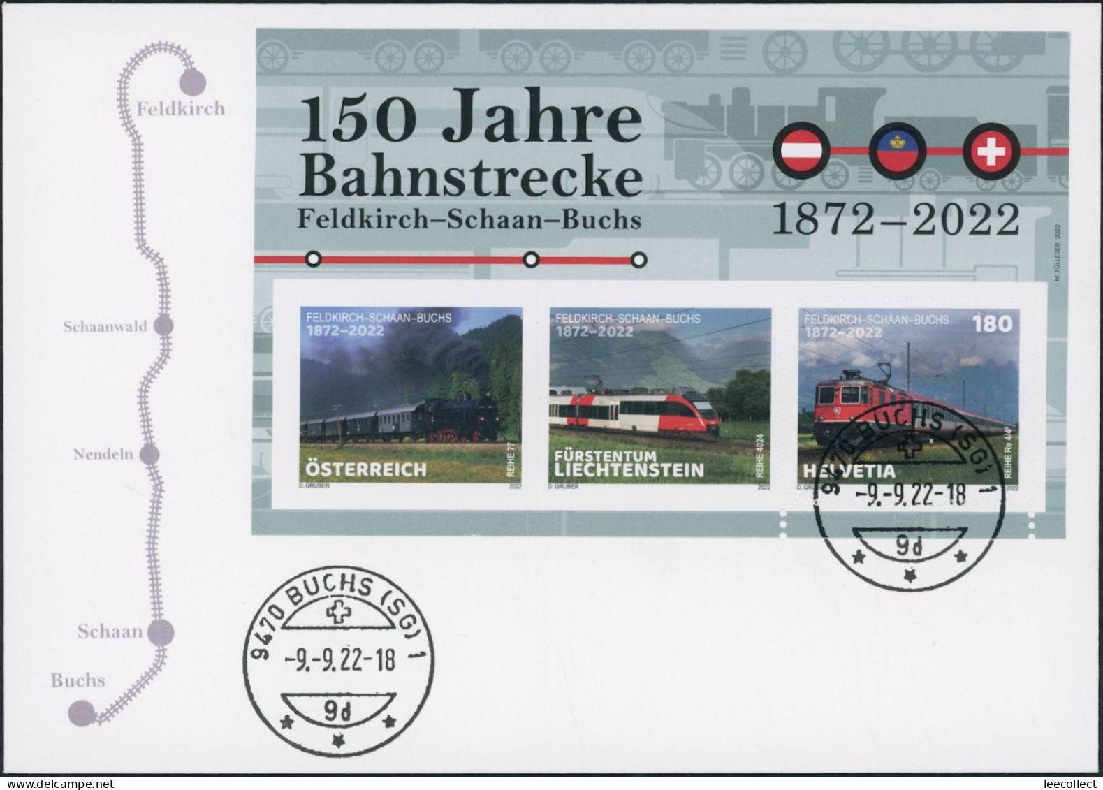 Suisse - 2022 - Bahnstrecke A•FL•CH - Block - Ersttagsbrief FDC ET - Briefe U. Dokumente