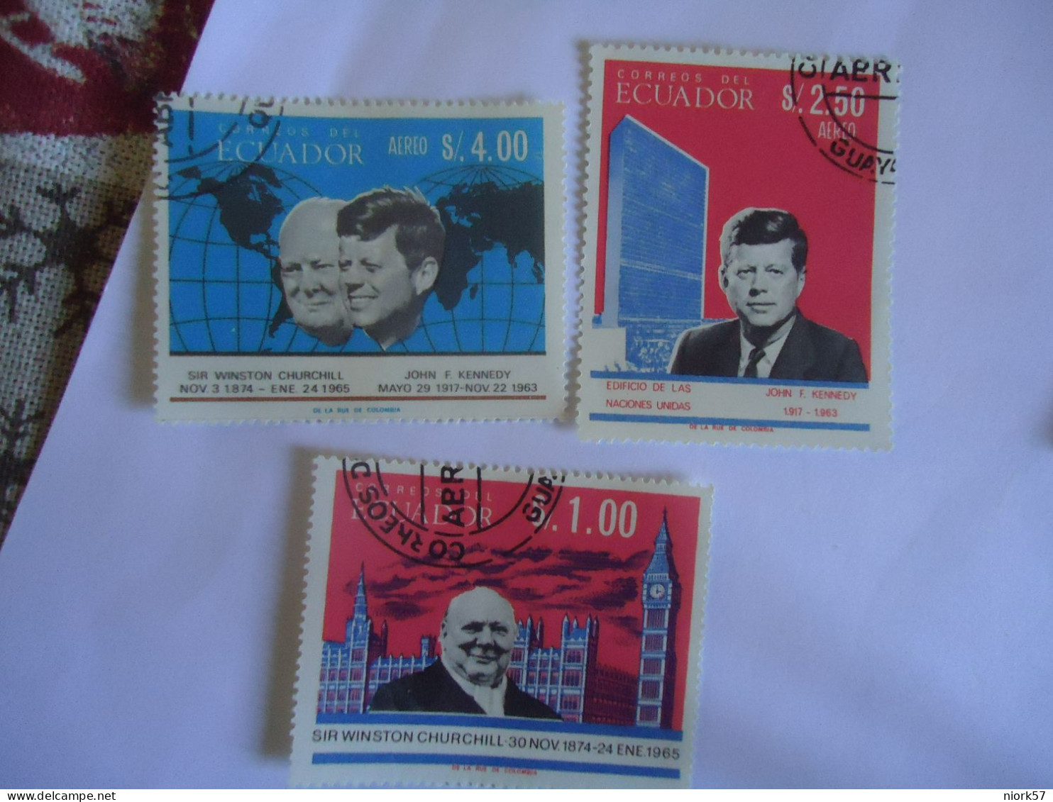 ECUADOR  3 USED STAMPS  FAMOUS PEOPLES KENNEDY - Ecuador