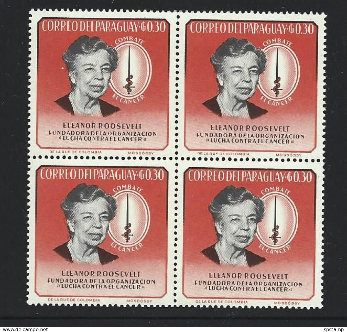 Paraguay 1964 United Nations Eleanor Roosevelt 0.30G Block Of 4 MNH - Paraguay