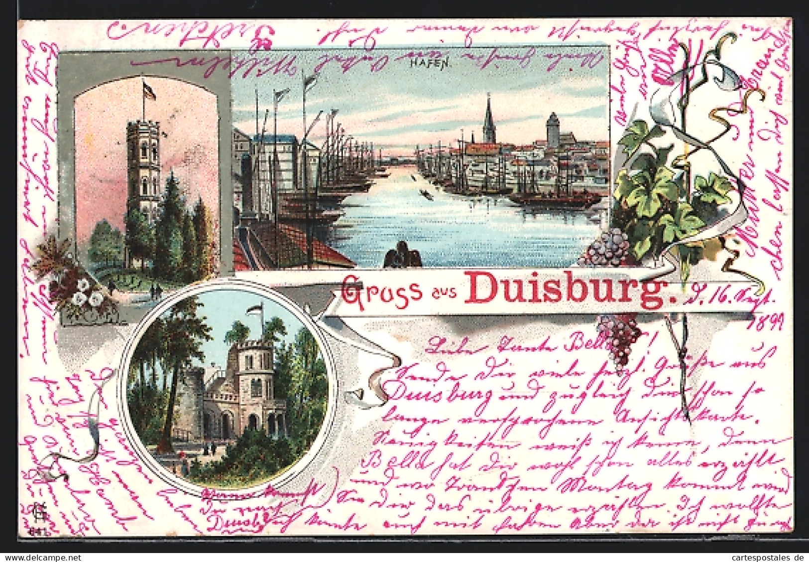 Lithographie Duisburg, Aussichtsthurm, Wasserthurm Auf Dem Kaiserberg, Hafen  - Duisburg