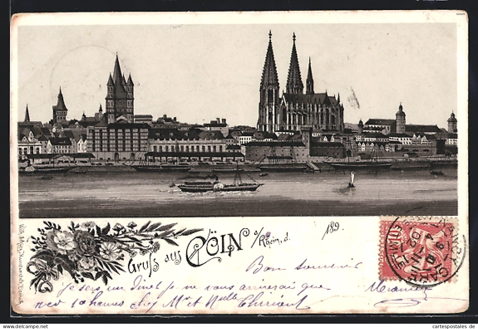 Lithographie Cöln A. Rh., Stadt, Panorama Mit Dom Vom Rhein Aus  - Koeln