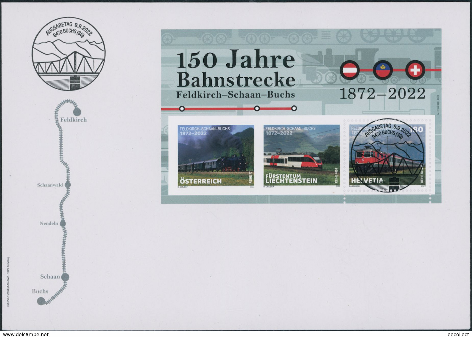 Suisse - 2022 - Bahnstrecke A•FL•CH - Block - Ersttagsbrief FDC ET - Ersttag Voll Stempel - Covers & Documents