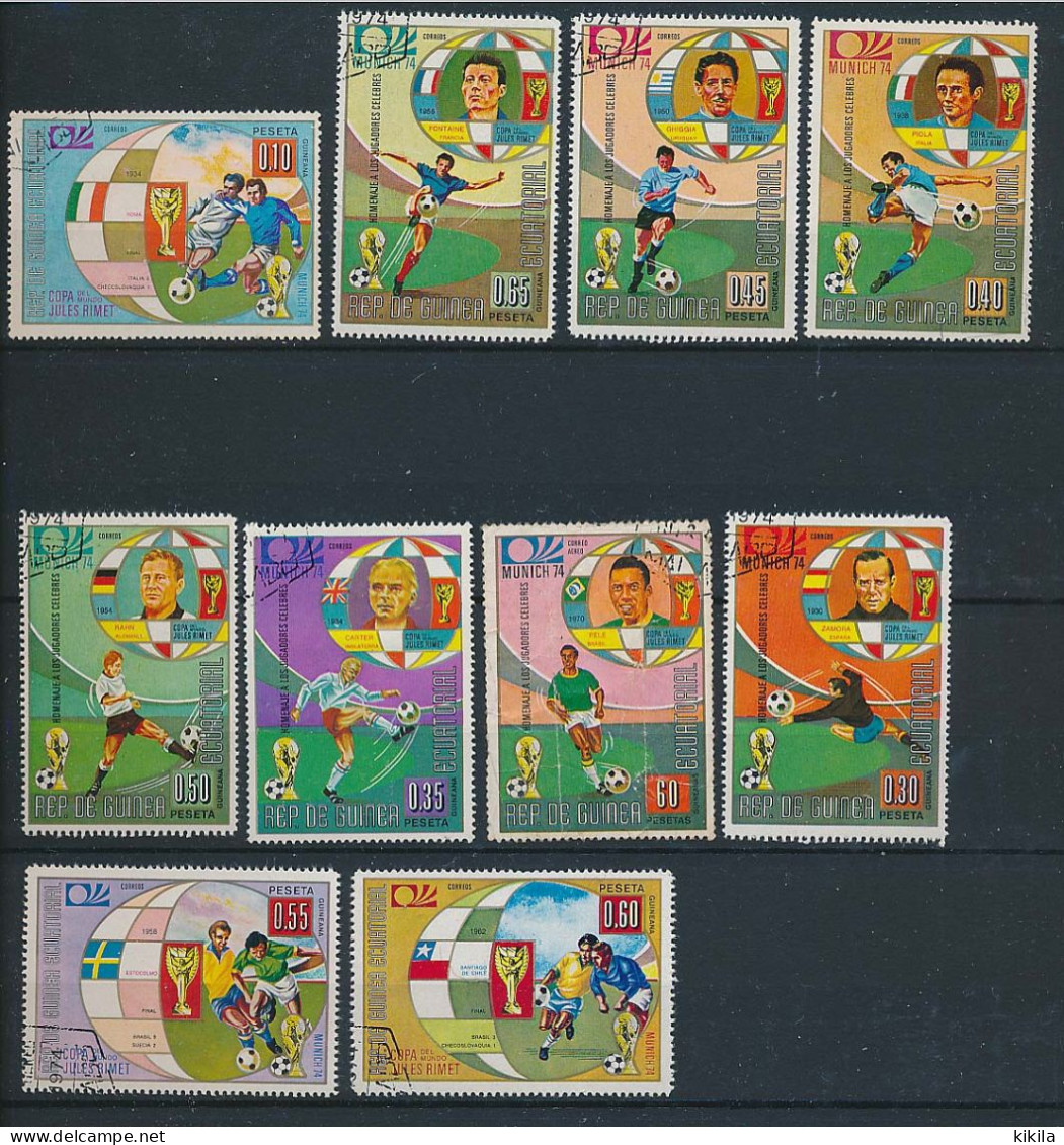 10 Timbres Oblitérés GUINEE EQUATORIALE X-5 Coupe Du Monde Jules Rimet De Football Munich 1974 Allemagne - 1974 – Allemagne Fédérale