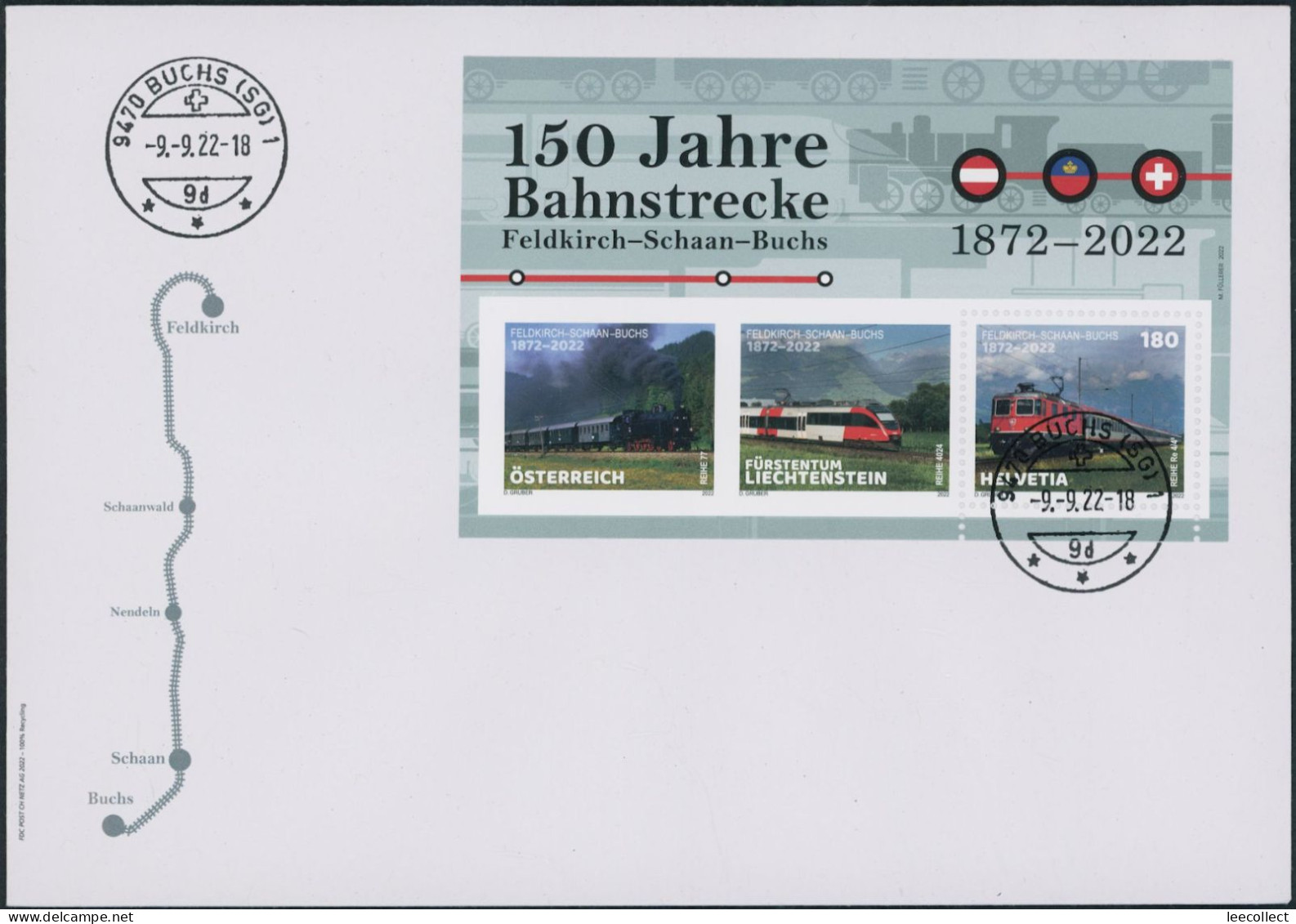 Suisse - 2022 - Bahnstrecke A•FL•CH - Block - Ersttagsbrief FDC ET - Briefe U. Dokumente