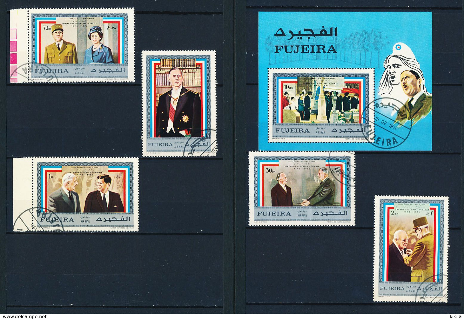 FUJEIRA 5 Timbres Et 1 Bloc Oblitérés En Mémoire Du GENERAL DE GAULLE 1890-1970 XVI-1 Président De La République* - De Gaulle (General)