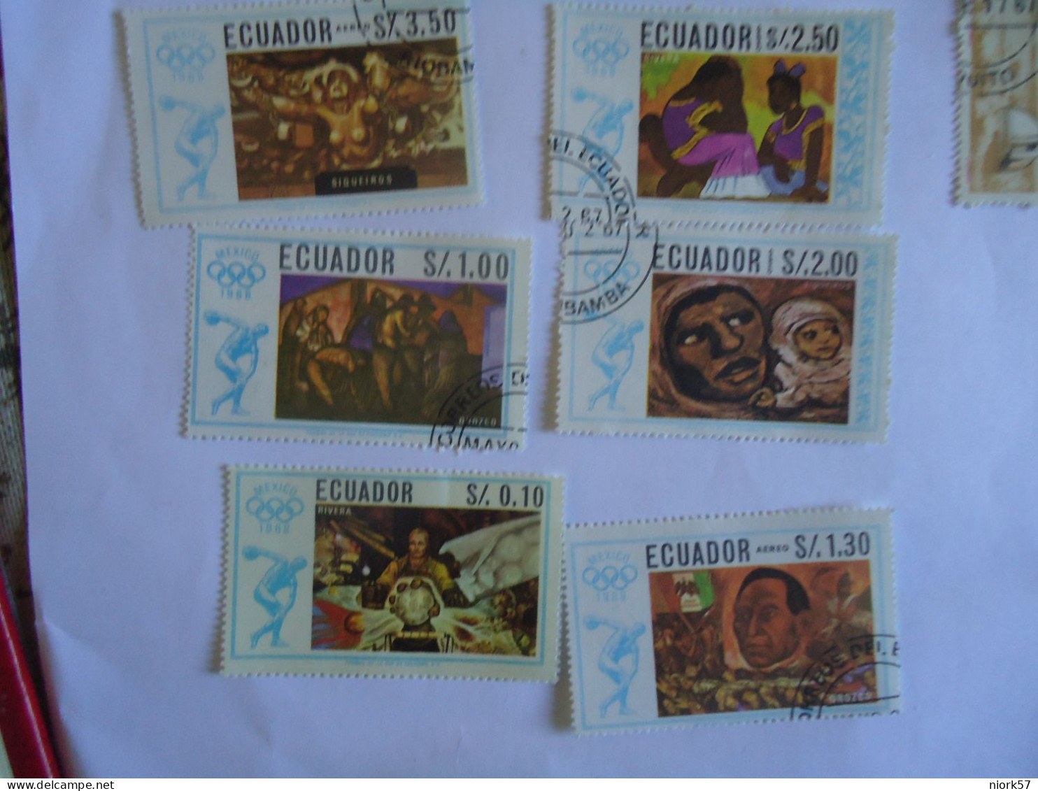 ECUADOR USED 6 STAMPS  PAINTING OLYMPIC GAMES MEXICO 1968 - Ete 1968: Mexico