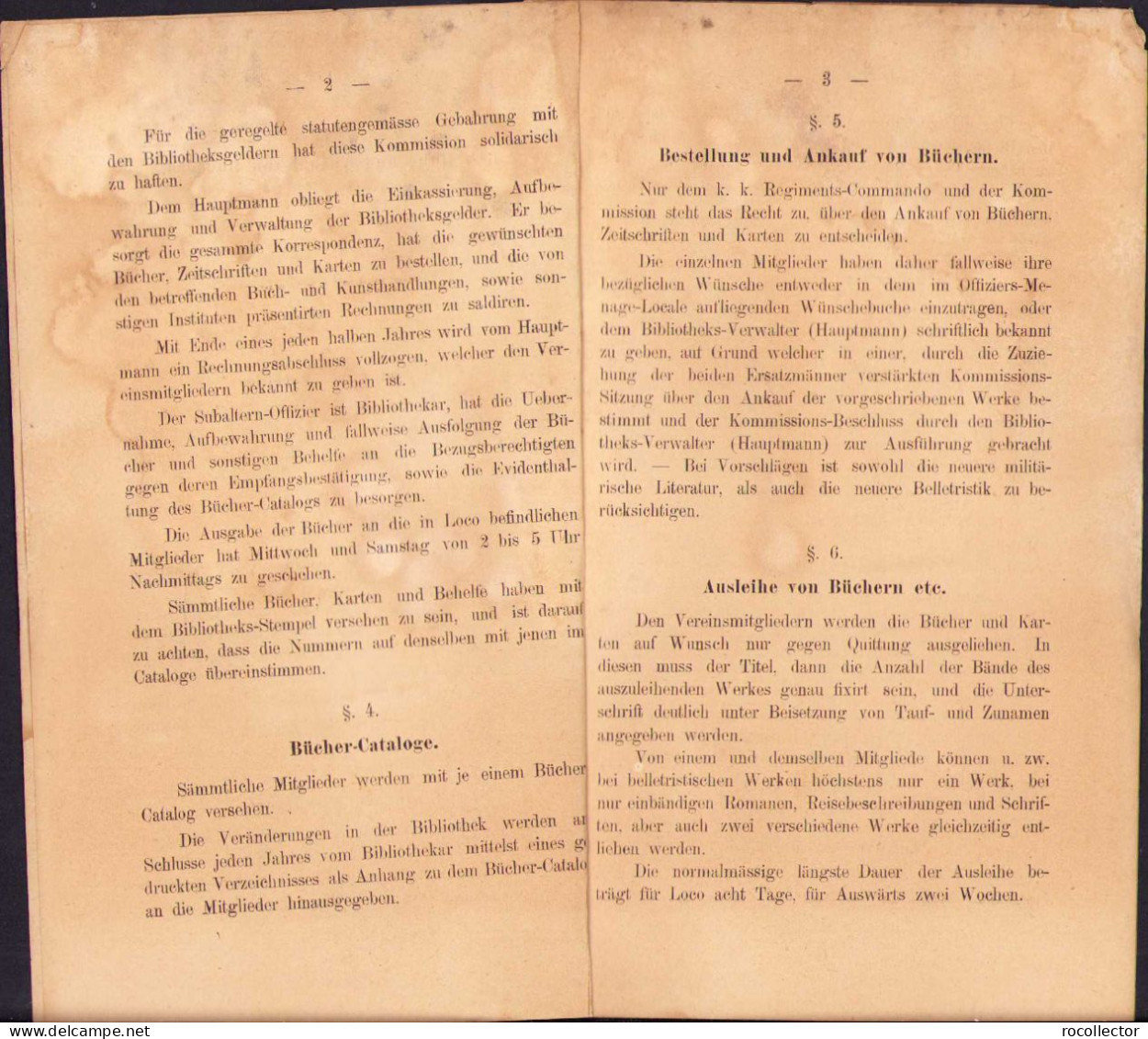 Statuten Für Die Offiziers-Bibliotek Des Infanterie-Regiments Nr. 43 Karansebes 1887 C1110 - Oude Boeken