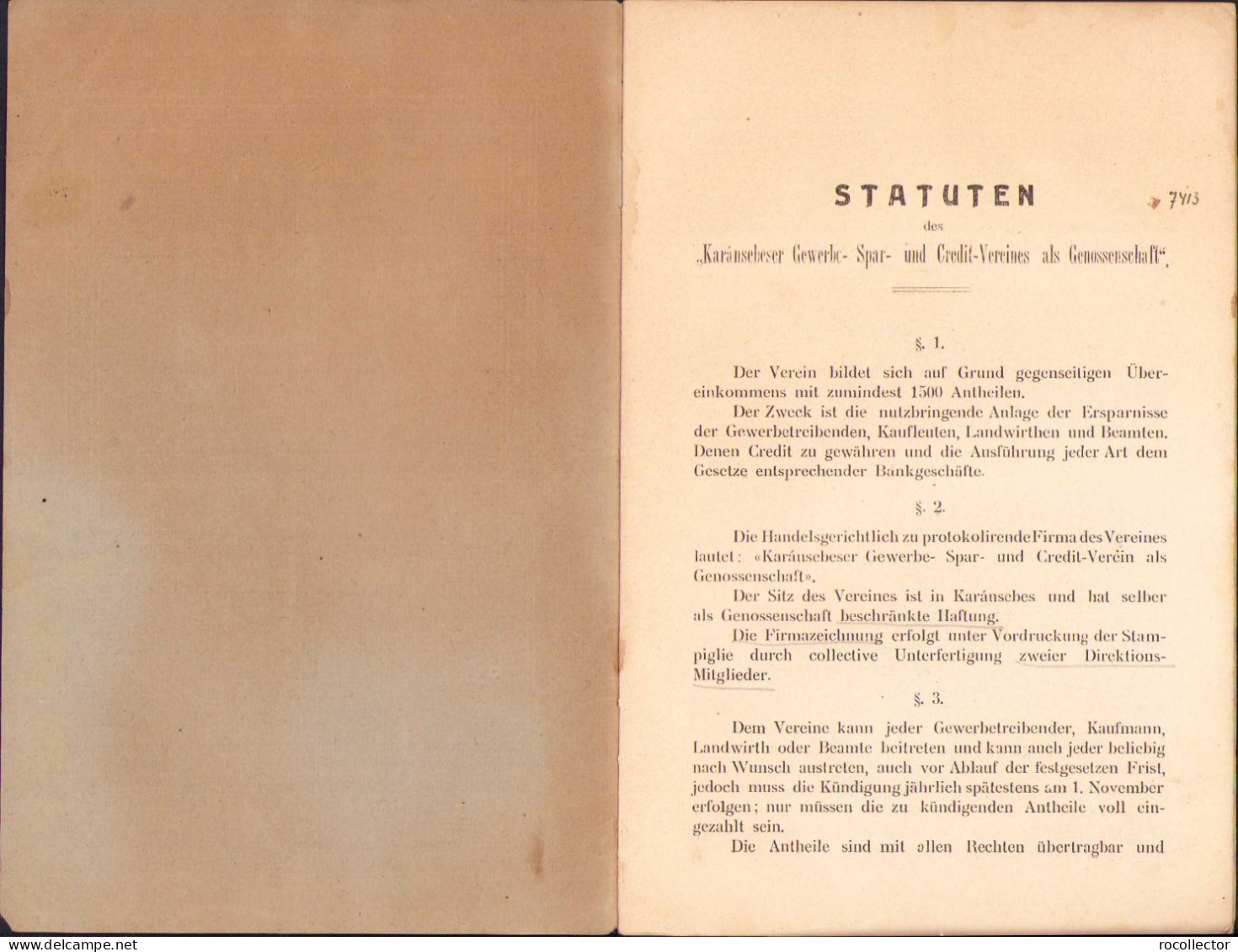 Statuten Des Karánsebeser Gewerbe Sparr- Und Credit-Vereines, 1907 C1109 - Old Books