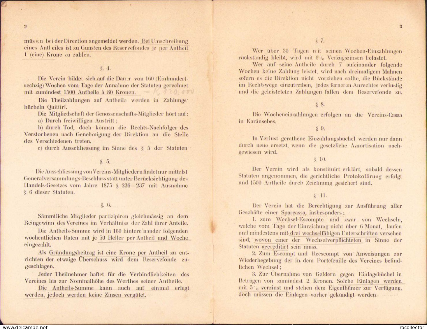 Statuten Des Karánsebeser Gewerbe Sparr- Und Credit-Vereines, 1907 C1109 - Oude Boeken