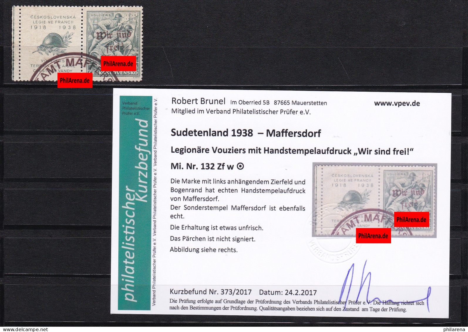 Sudetenland: Maffersdorf MiNr. 132 Zf W, Gestempelt - Sudetenland