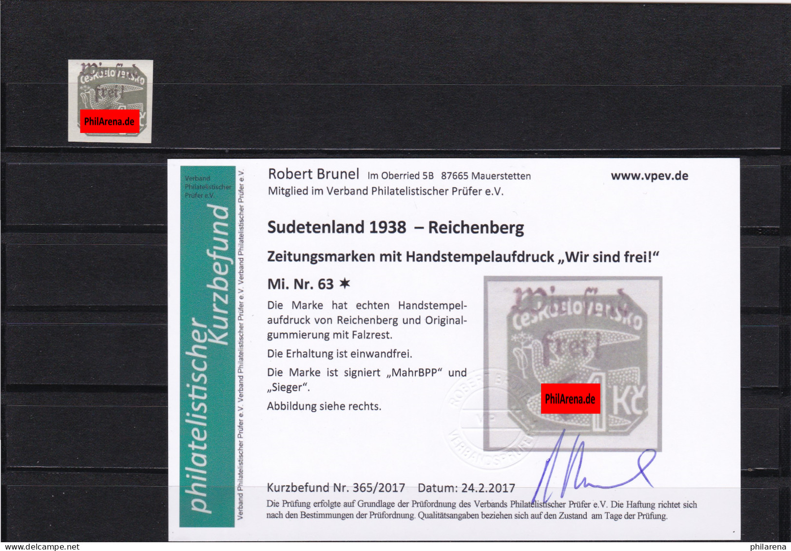Sudetenland: Zeitungsmarken: Reichenberg, MiNr. 63* - Sudetes