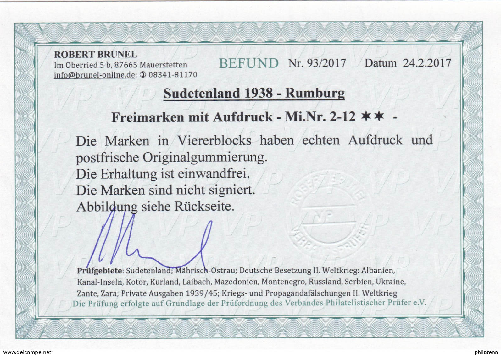 Sudetenland: Rumburg: MiNr. 2-12, **, Viererblocks - Sudetenland