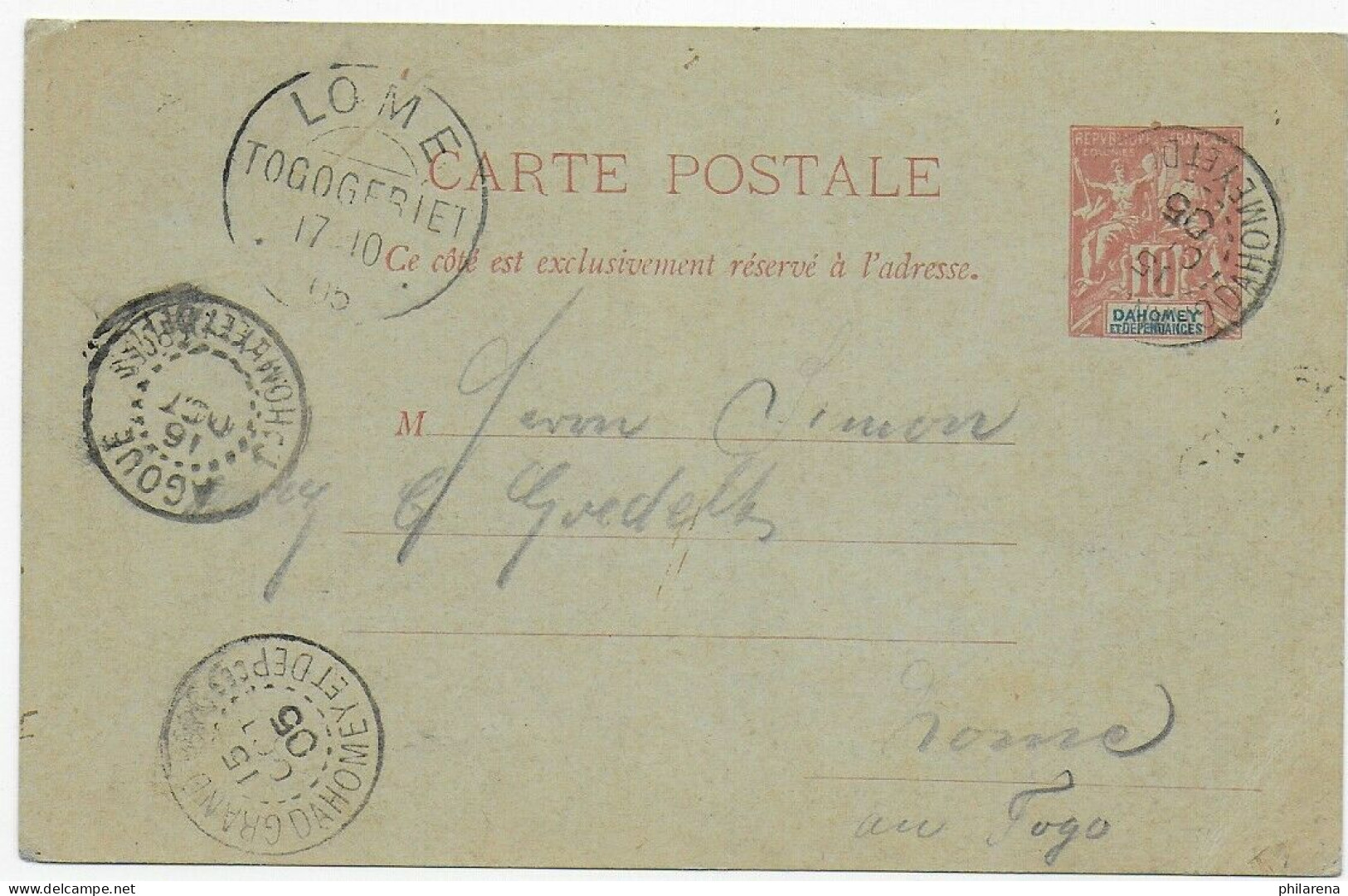 Postkarte Dahomey Agoue/Grandpopo Nach Lome/Togogebiet 1905 - Togo