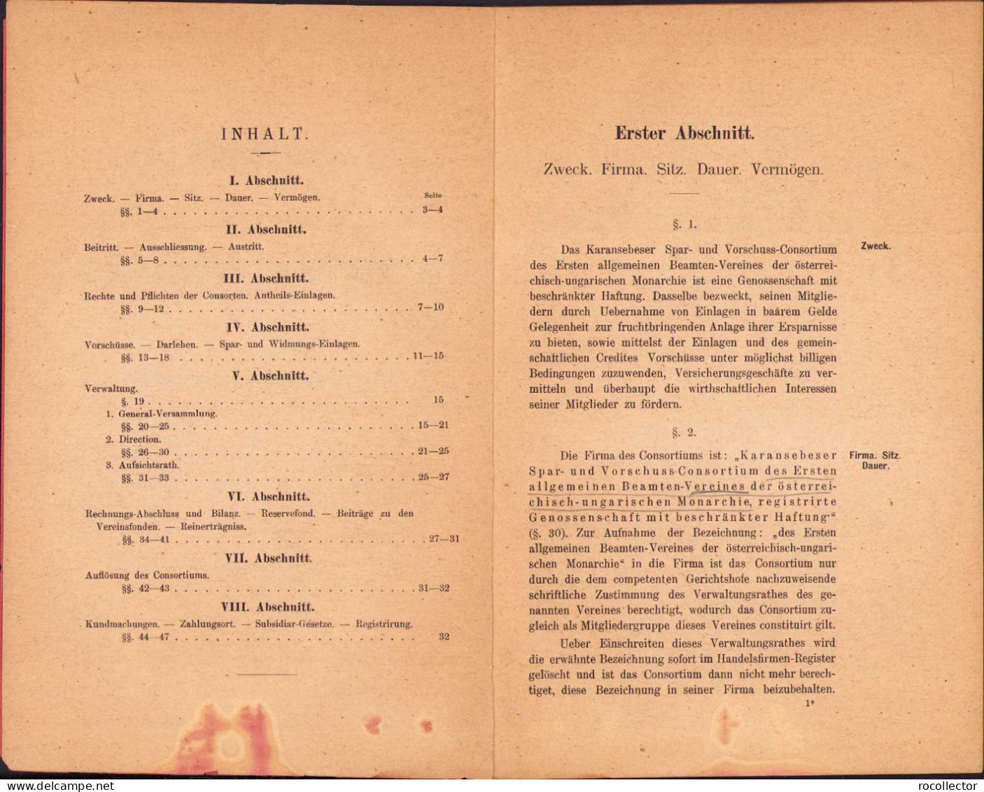 Statuten Der Karansebeser Spar-u. Vorschuss-Consortions Des Ersten Allgemeinen Beamten-Vereines Der österreichisch C1101 - Old Books