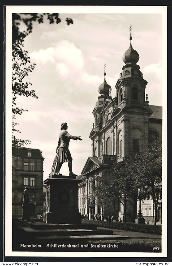 AK Mannheim, Schiller-Denkmal Vor Der Jesuitenkirche  - Mannheim