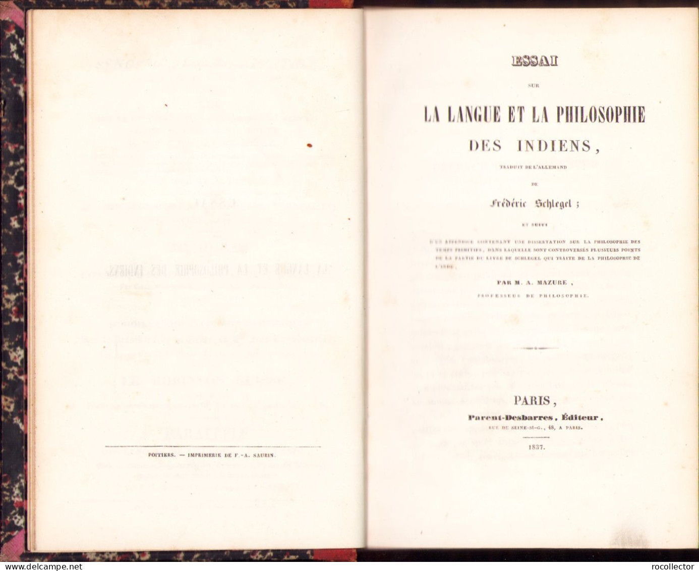 Essai Sur La Langue Et La Philosophie Des Indiens Traduit De L’allemand Par Frederic Schlegel, 1837 402SP - Old Books