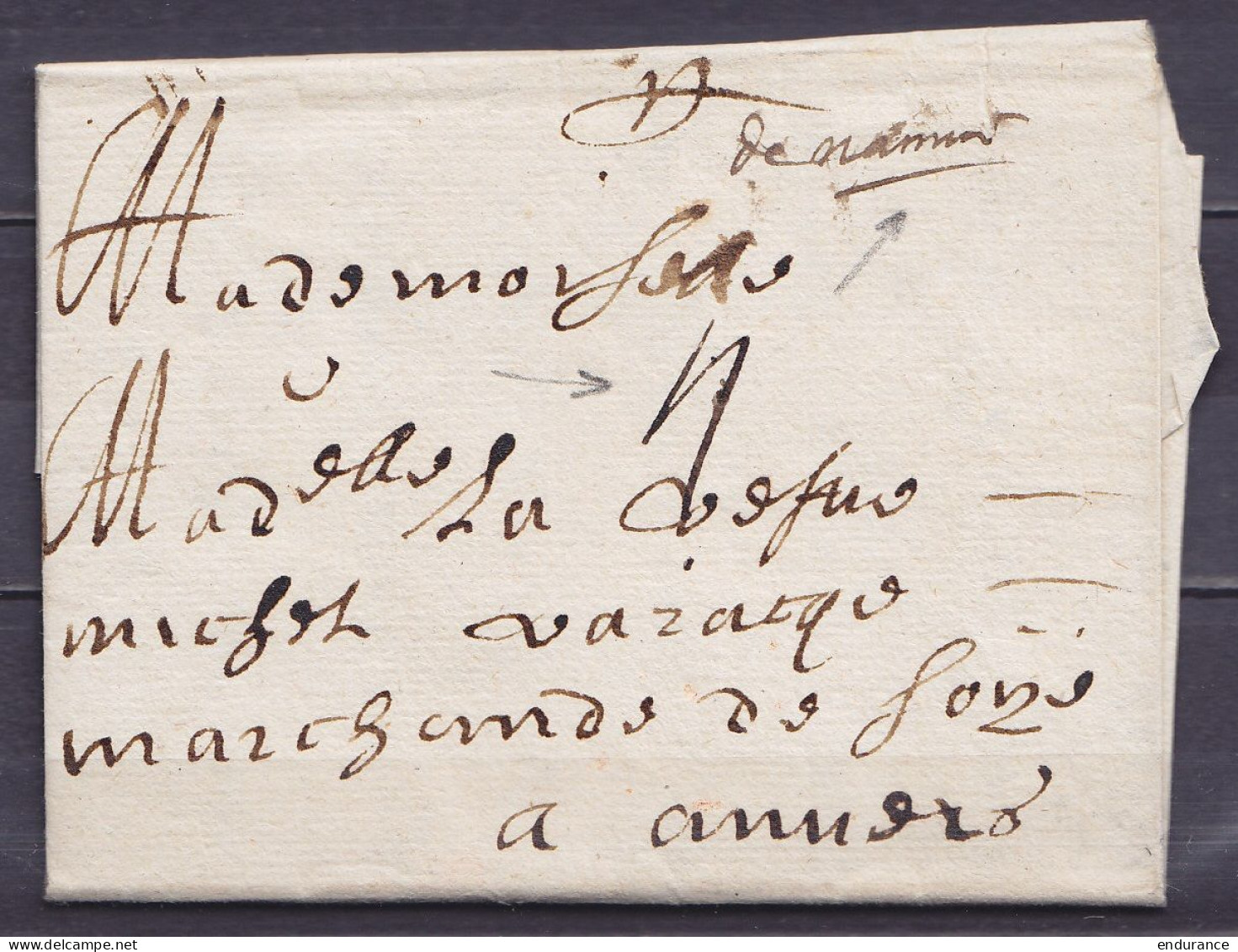 L. Datée 7 Mars 1720 De NAMUR Pour Marchand à ANVERS - Man. "de Namur" - Port "4" - 1714-1794 (Pays-Bas Autrichiens)