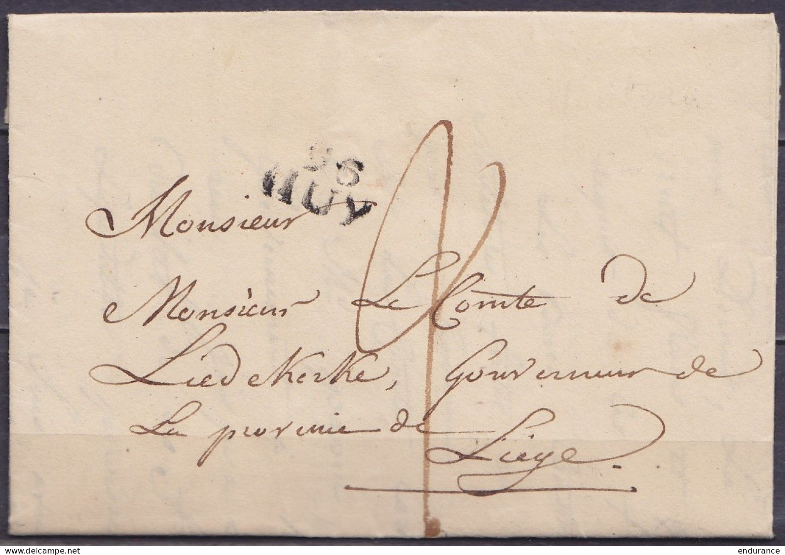 L. Datée 21 Juin 1816 De HOUTAIN Pour Comte De Liedekerke à LIEGE - Griffe "96/ HUY" - Port "2" - Concerne Fournitures M - 1815-1830 (Période Hollandaise)