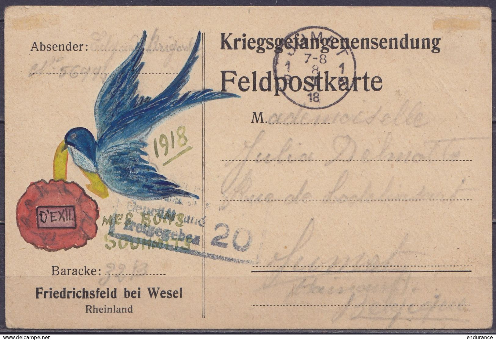 Carte De Prisonnier Feldpostkarte Kriegsgefangenensendung En Franchise Illustrée à La Main Datée 15-12-1917 De FRIEDRICH - Prigionieri