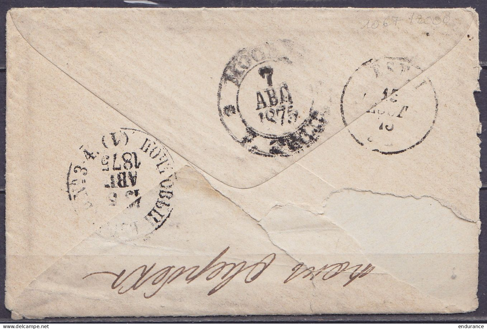 LAC De Locre Affr. N°32 Càd POPERINGHE /14 AOUT 1875 Pour Poste Restante à MOSCOU Russie (au Dos: Càd Ambulant "EST 1",  - 1869-1883 Leopold II.