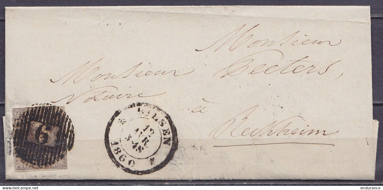 L. Affr. N°6 P6 Càd BILSEN /12 AVR. 1860 Pour RECKHEIM (au Dos: Càd LANAKEN) - 1851-1857 Médaillons (6/8)