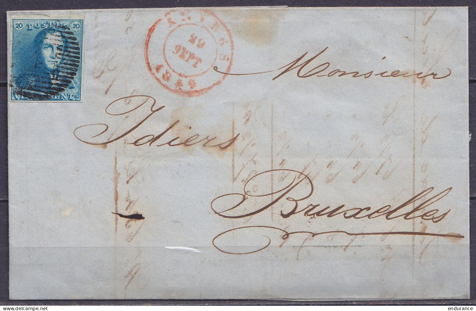 L. Affr. N°2 Margé D4 Càd ANVERS /29 SEPT 1849 Pour BRUXELLES (au Dos: Càd Arrivée BRUXELLES) - 1849 Epaulettes