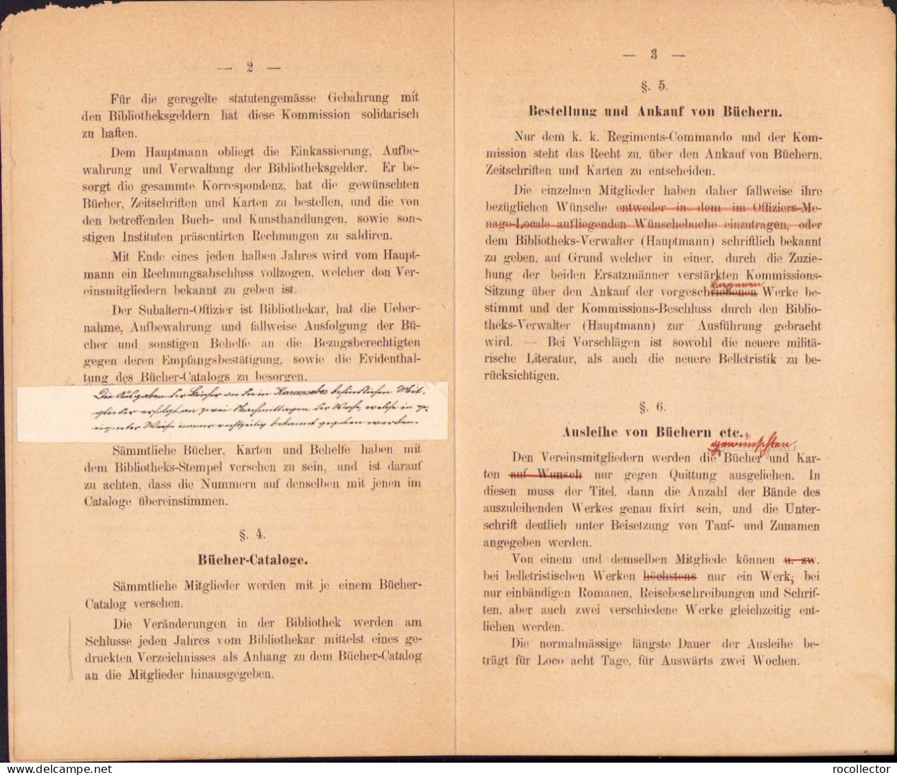 Statuten Für Die Offiziers-Bibliotek Des Infanterie-Regiments Nr. 43 Karansebes 1887 C1061 - Old Books