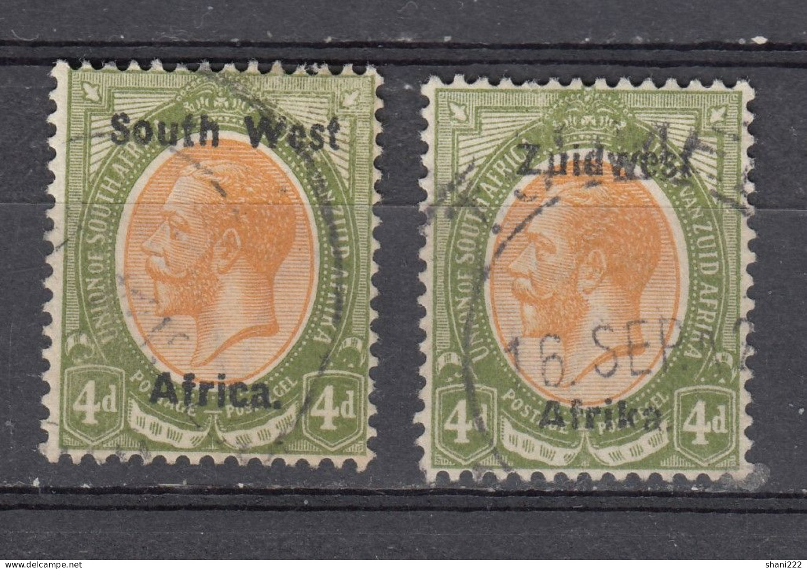 South West Africa 1923 - Overprinted 4d, , 2 Singles, Both Languages, Vf Used (e-736) - Afrique Du Sud-Ouest (1923-1990)