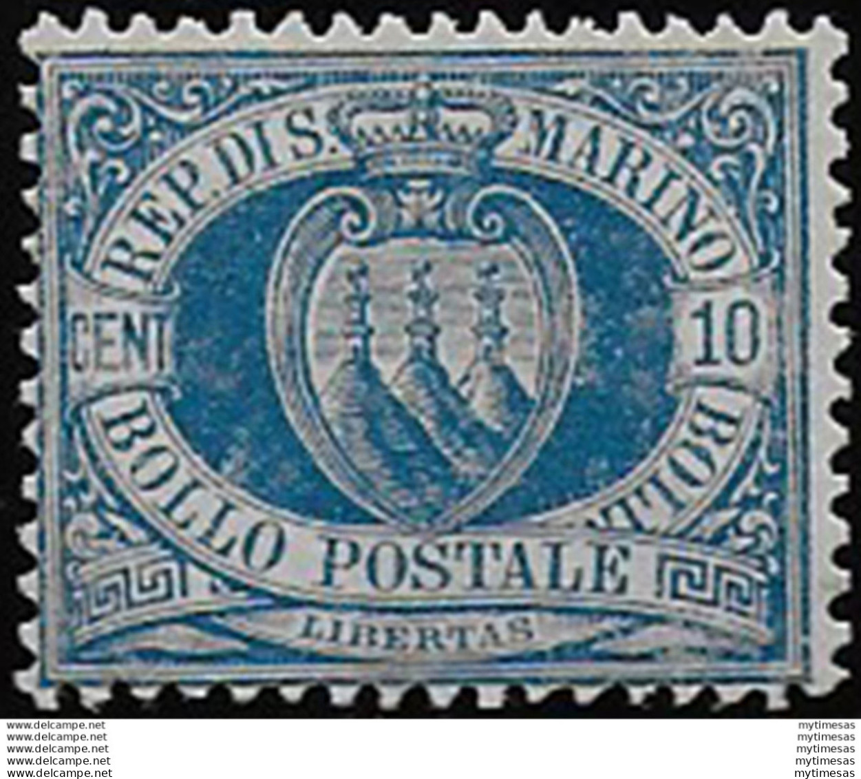 1888 San Marino Stemma 10c. Azzurro MNH Sassone N. 3A - Autres & Non Classés