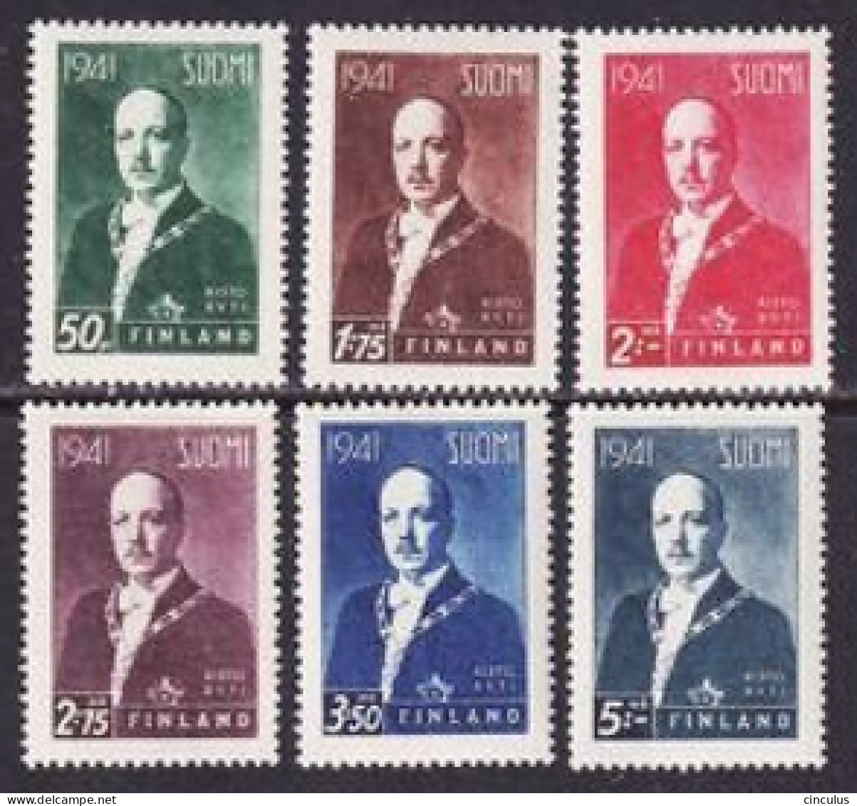 1941. Finland. Risto Heikki Ryti, President Of State. MNH. Mi. Nr. 242-47 - Unused Stamps