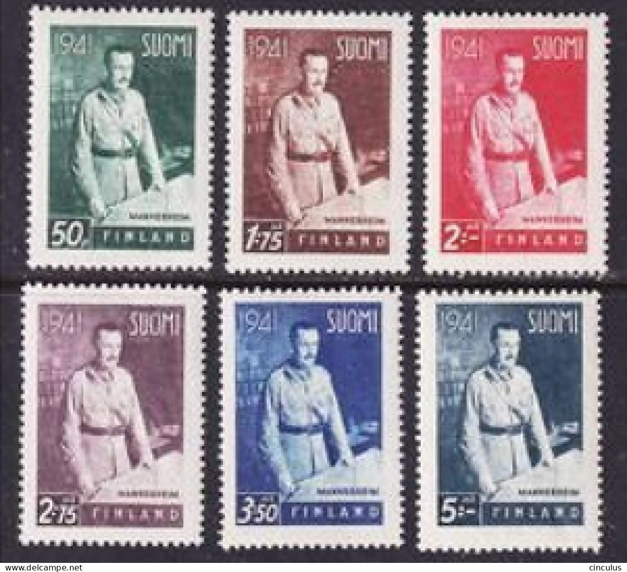 1941. Finland. Carl Gustav Emil Mannerheim, Field-Marschal. MNH. Mi. Nr. 248-53 - Ungebraucht