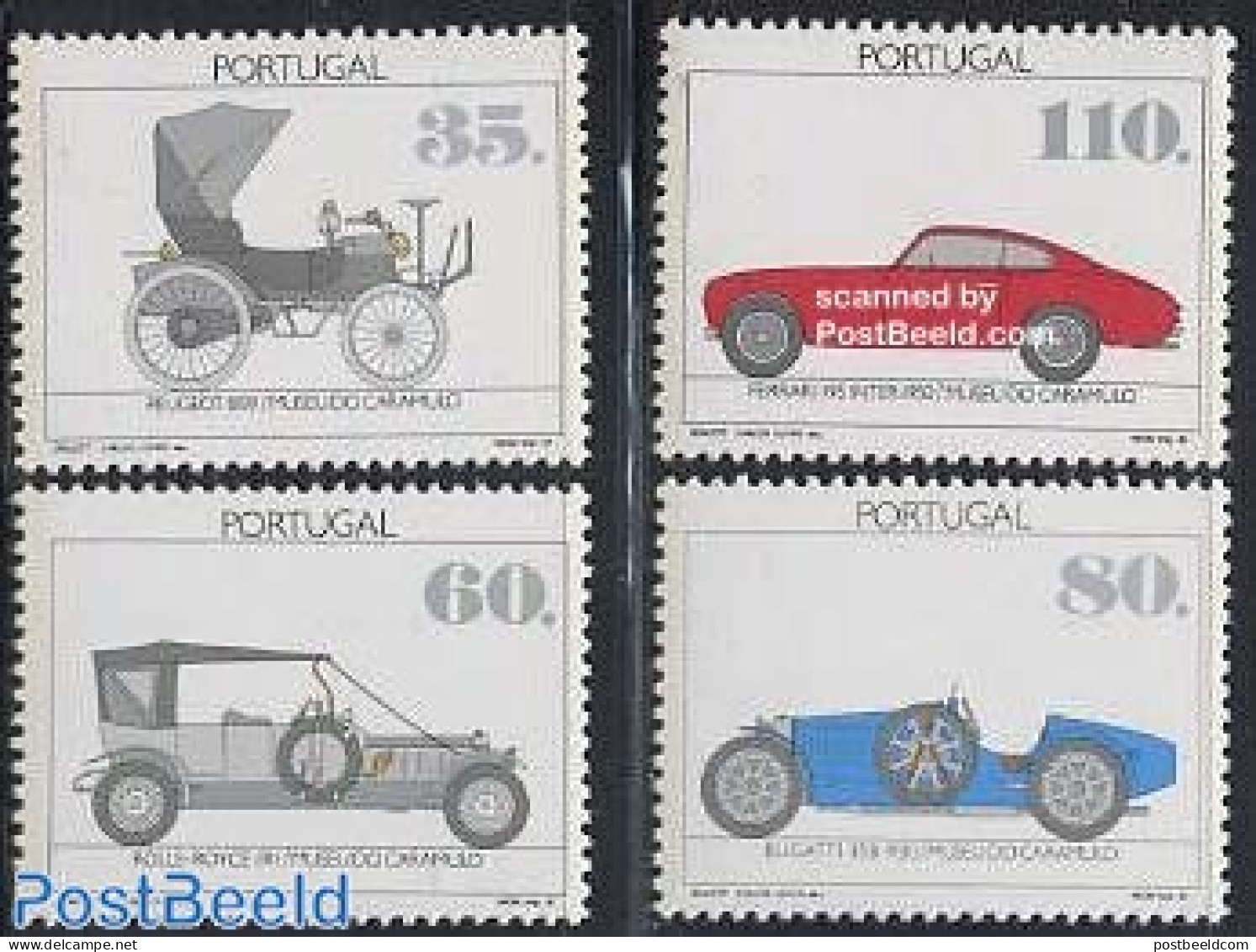 Portugal 1991 Automobiles 4v(Peugeot,Rolls-Royce,Bugatti,Ferrari, Mint NH, Transport - Automobiles - Ferrari - Nuevos