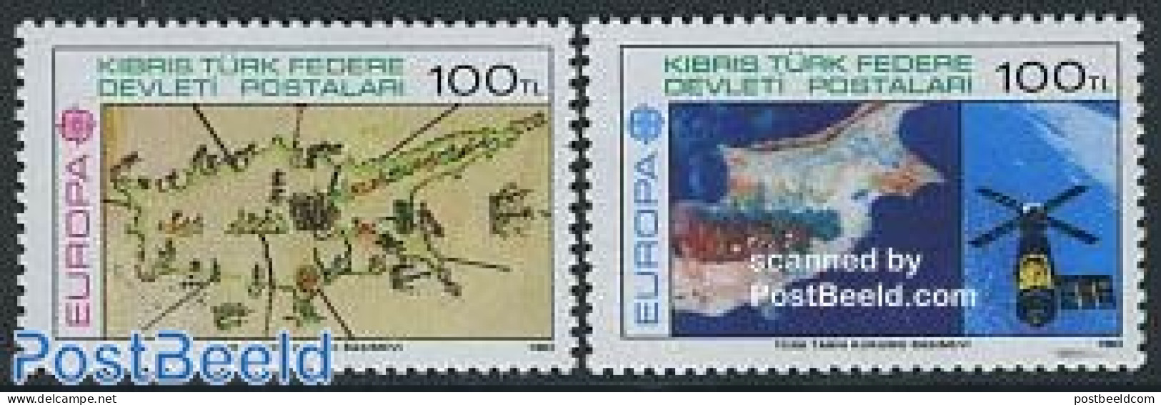 Turkish Cyprus 1983 Europa 2v, Mint NH, History - Transport - Various - Europa (cept) - Space Exploration - Maps - Géographie