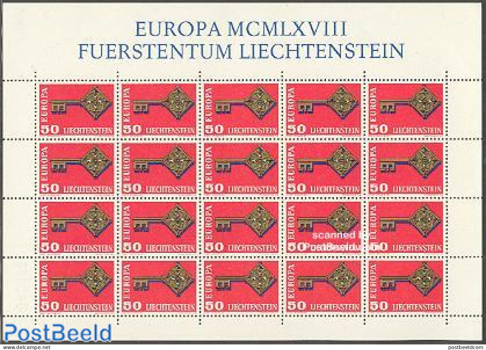 Liechtenstein 1968 Europa M/s Of 20, Mint NH, History - Europa (cept) - Nuovi