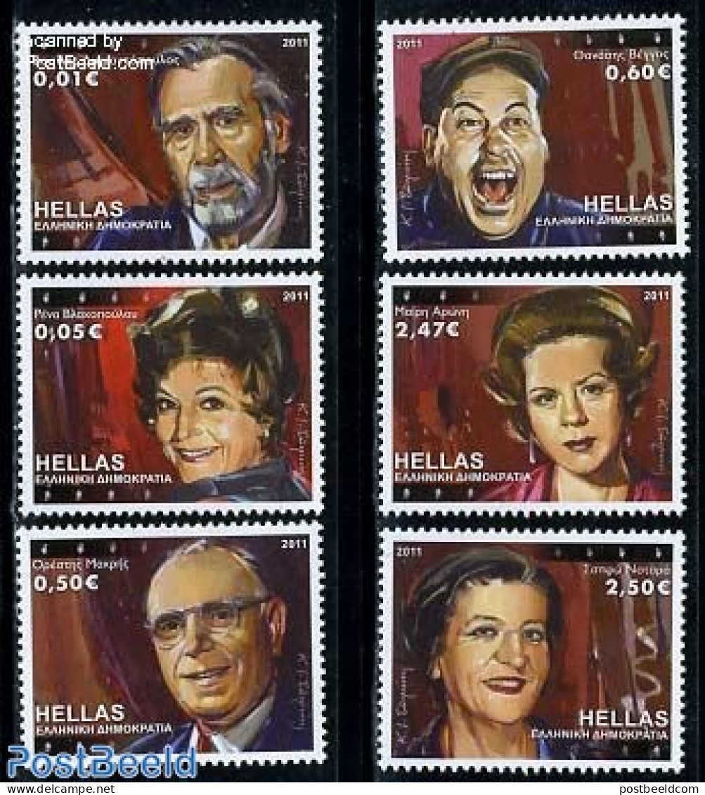Greece 2011 Greek Actors 6v, Mint NH, Performance Art - Theatre - Unused Stamps