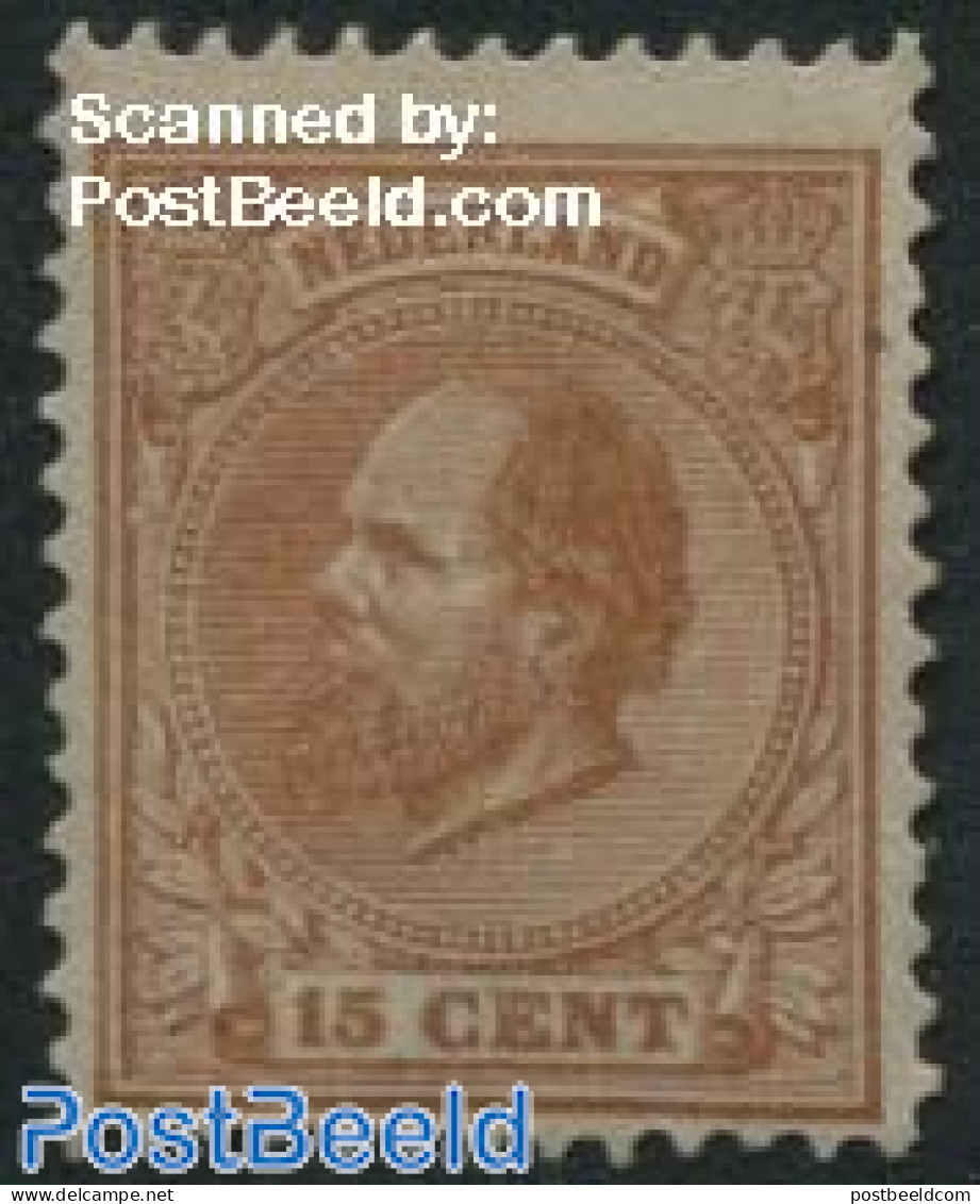 Netherlands 1872 15c, Perf. 12.5:12, Without Gum, Unused (hinged) - Neufs
