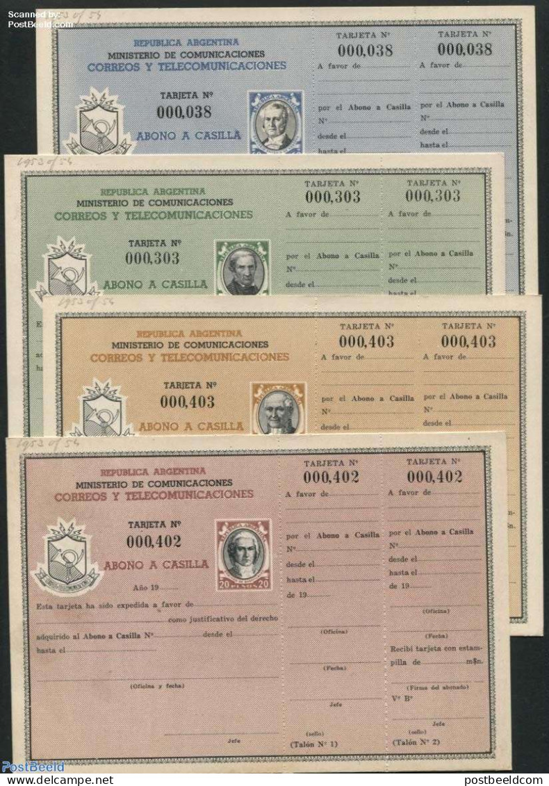 Argentina 1954 Abono A Casilla Set Of 4, Unused, Unused Postal Stationary - Brieven En Documenten