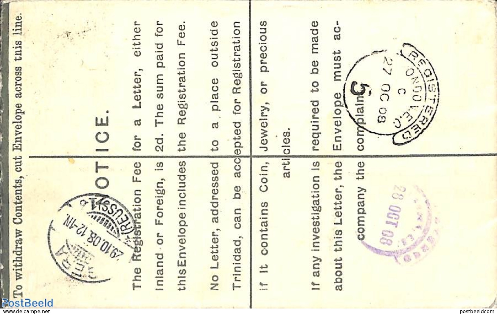 Trinidad & Tobago 1908 Registered Letter Postal Stationary Uprated To Germany, Postal History - Trinidad En Tobago (1962-...)