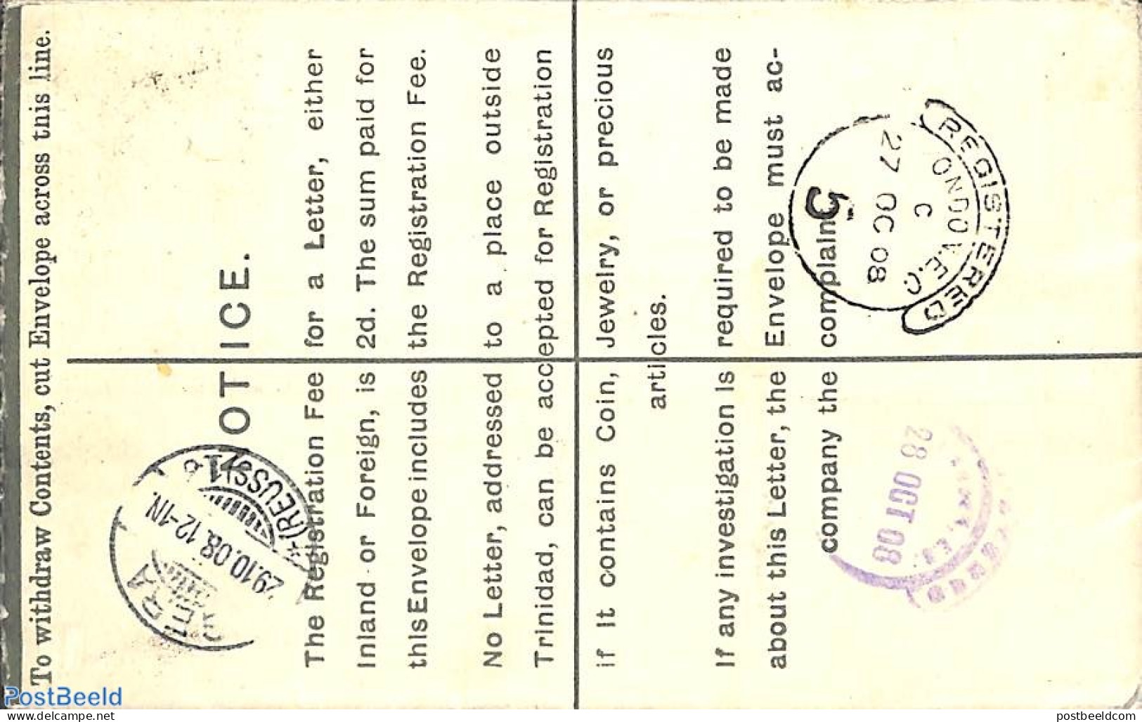 Trinidad & Tobago 1908 Registered Letter Postal Stationary Uprated To Germany, Postal History - Trinidad & Tobago (1962-...)