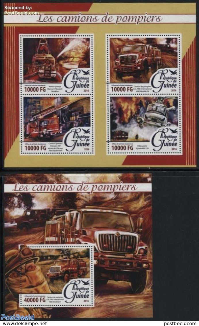 Guinea, Republic 2016 Fire Engines 2 S/s, Mint NH, Transport - Automobiles - Fire Fighters & Prevention - Helicopters .. - Cars