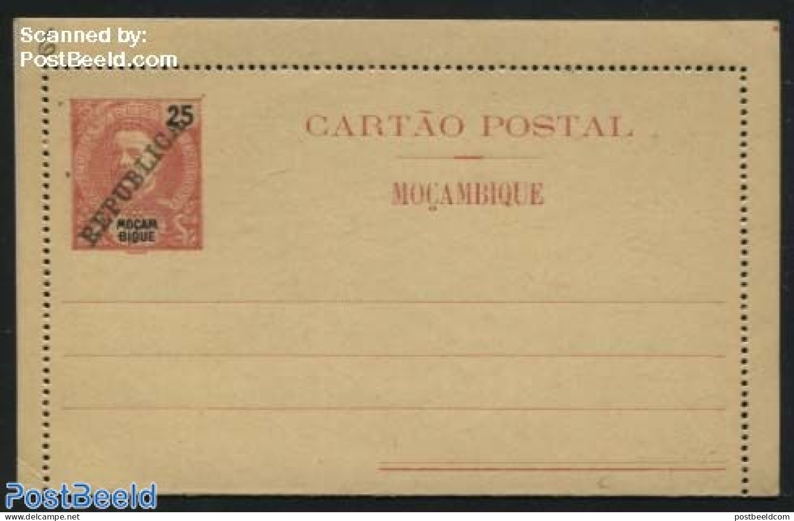 Mozambique 1911 Card Letter 25R, REPUBLICA, Unused Postal Stationary - Mosambik