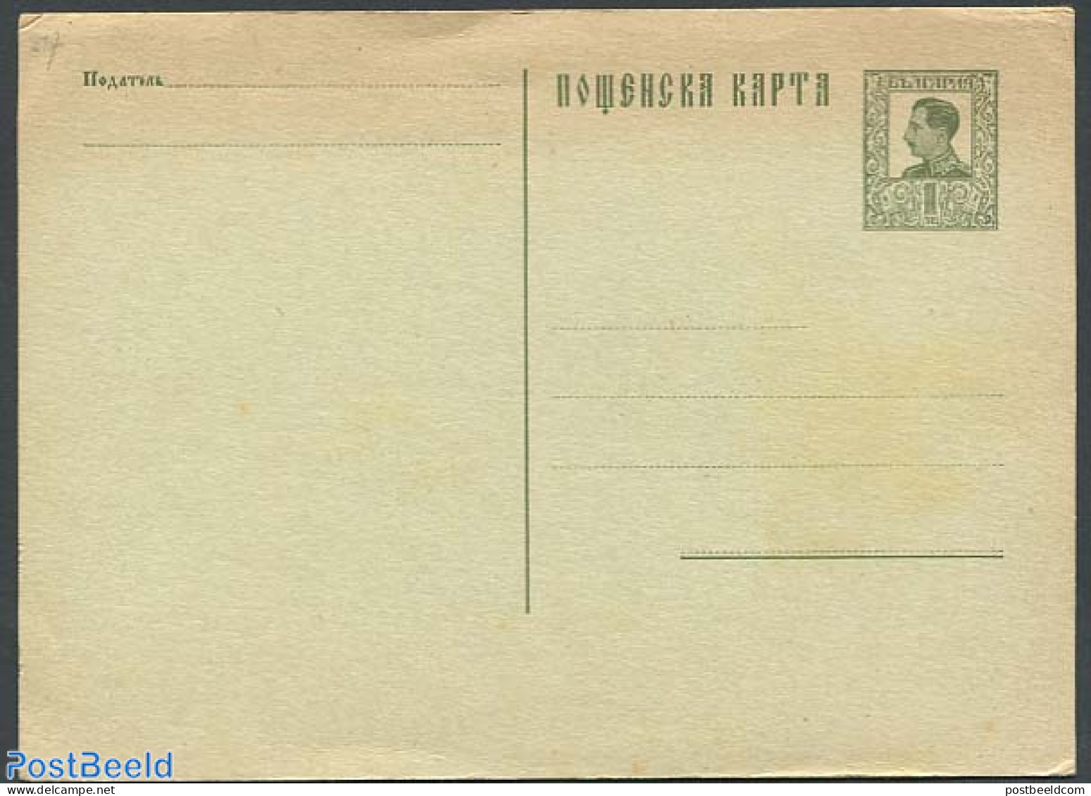 Bulgaria 1926 Postcard 1L (148x105mm), Unused Postal Stationary - Storia Postale