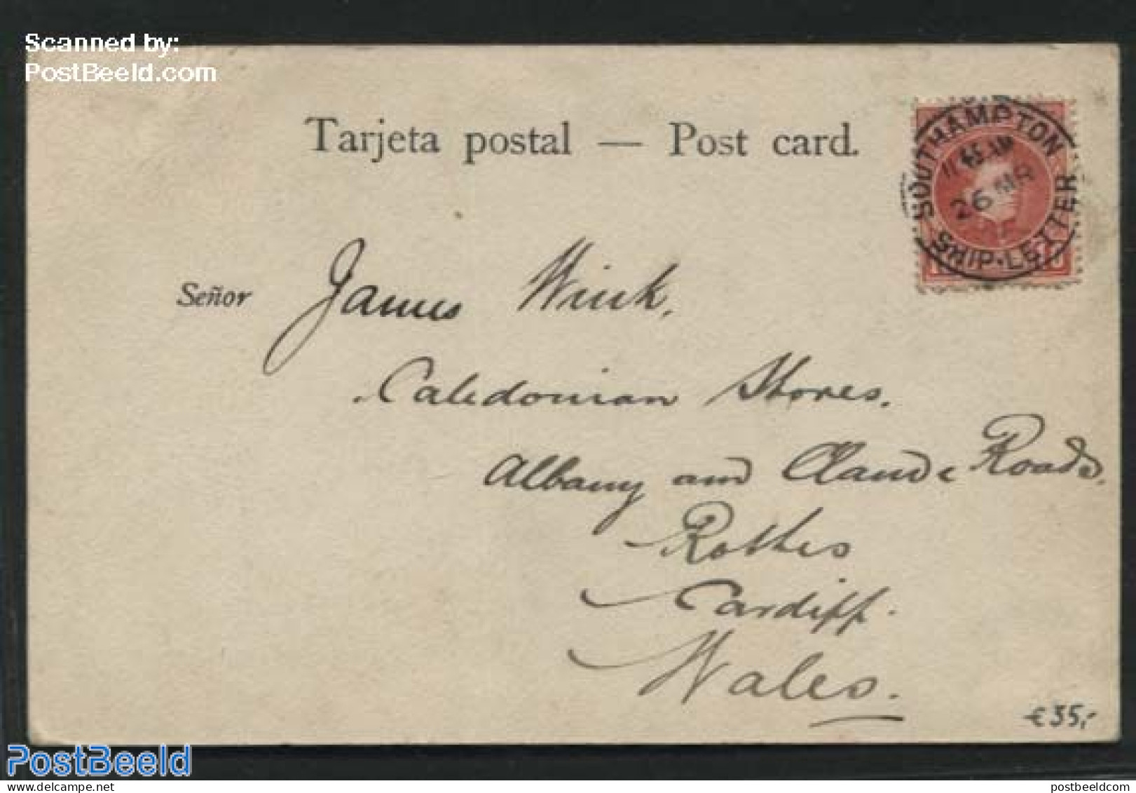 Spain 1905 Ship Letter, Southampton (postcard From Tenerife), Postal History, Transport - Ships And Boats - Cartas & Documentos