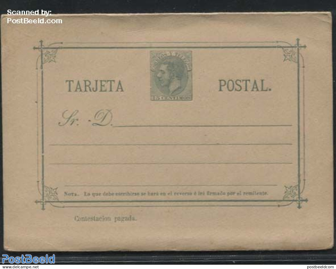 Spain 1882 Reply Paid Postcard 15/15c Greygreen, Unused Postal Stationary - Cartas & Documentos