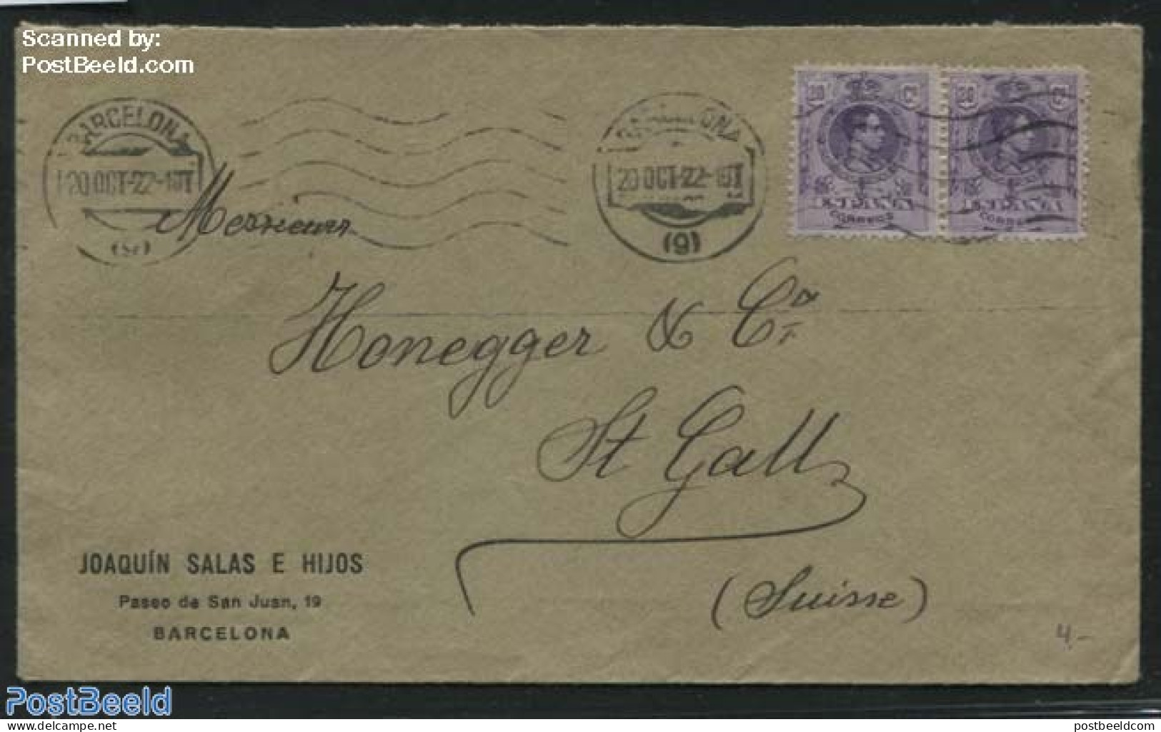 Spain 1922 Letter To Switzerland, Postal History - Cartas & Documentos