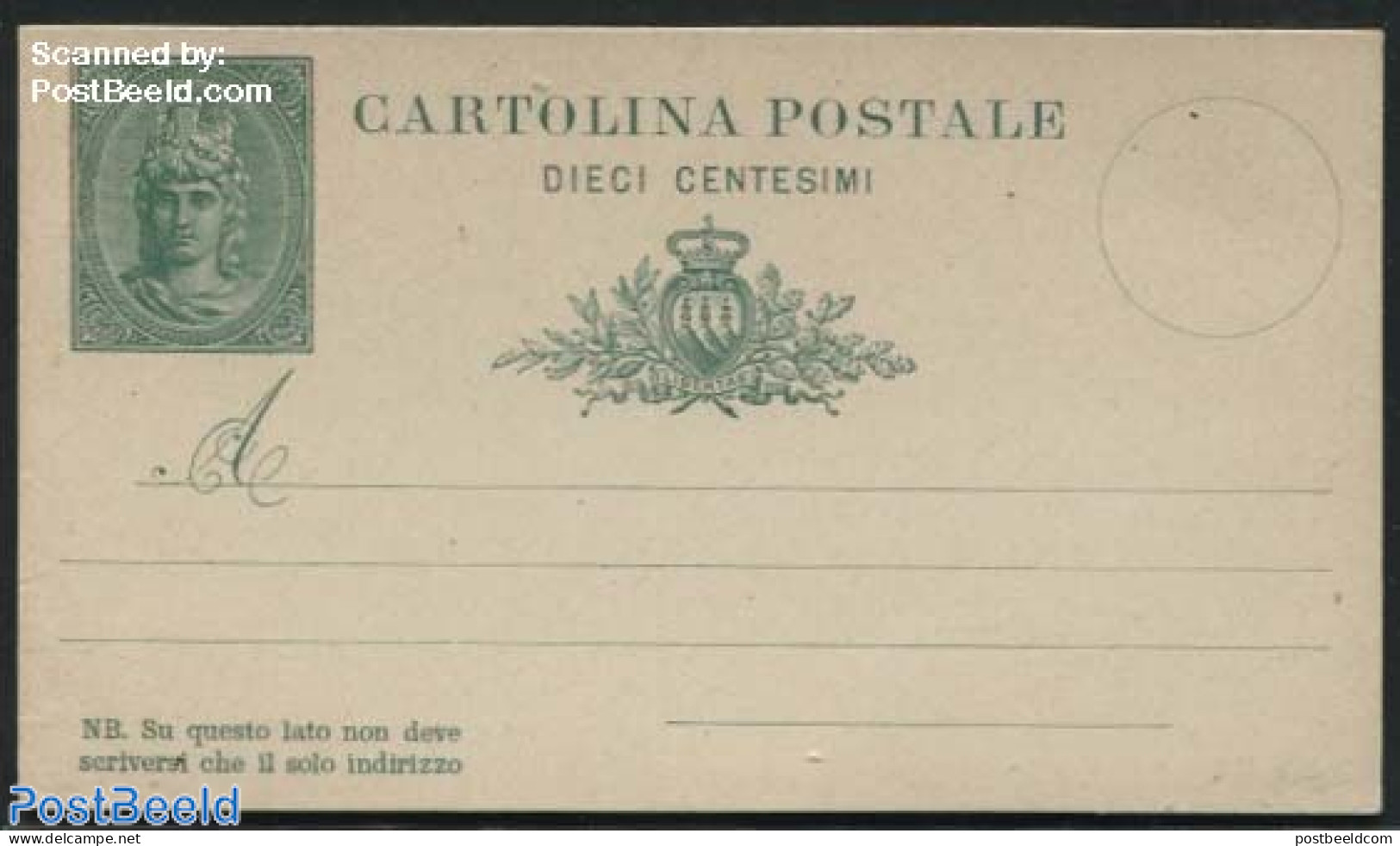 San Marino 1918 Postcard 10c, Thin Cardboard, Unused Postal Stationary - Lettres & Documents