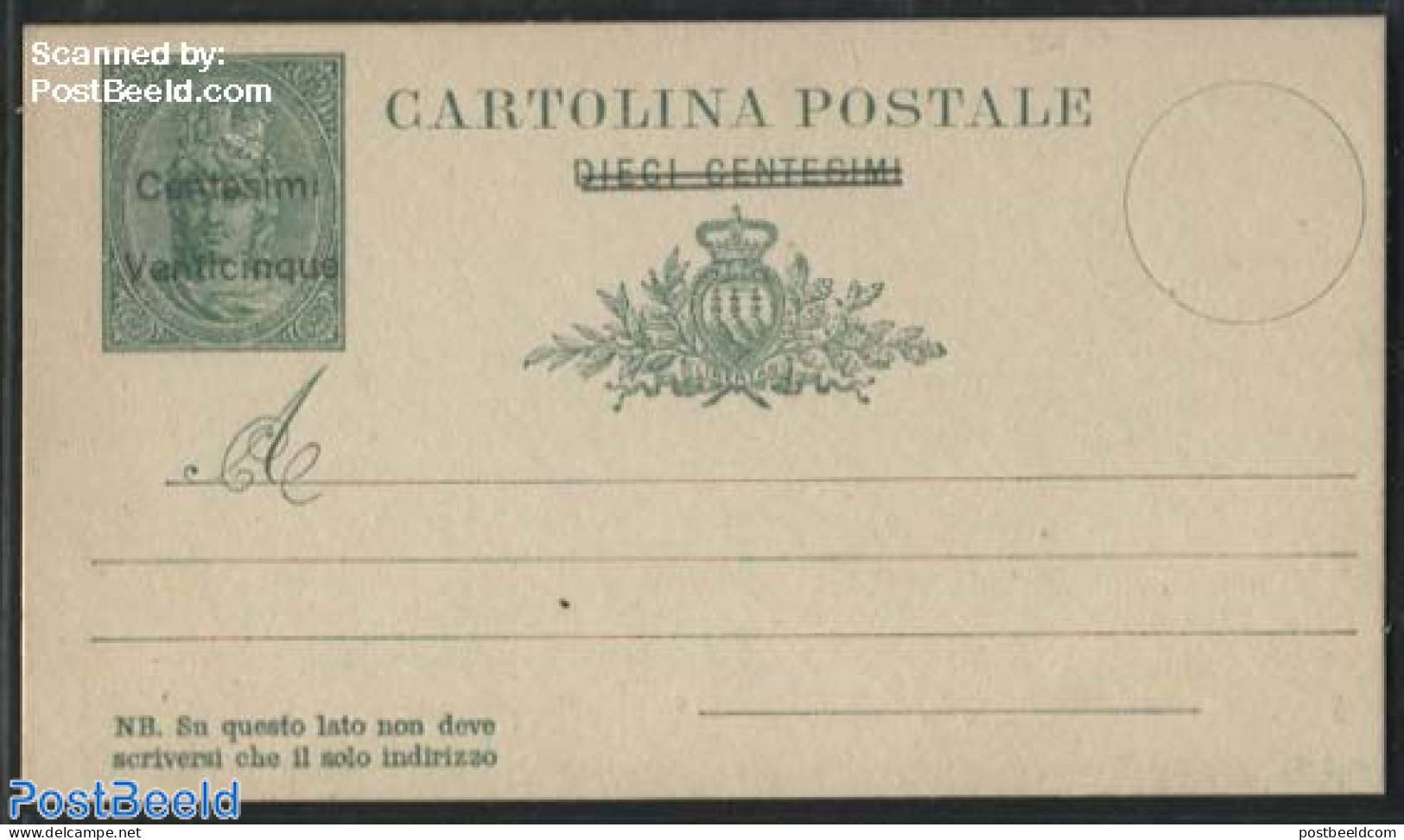San Marino 1921 Venticinque Cmi On Dieci Cmi, Thin Cardboard, Unused Postal Stationary - Lettres & Documents